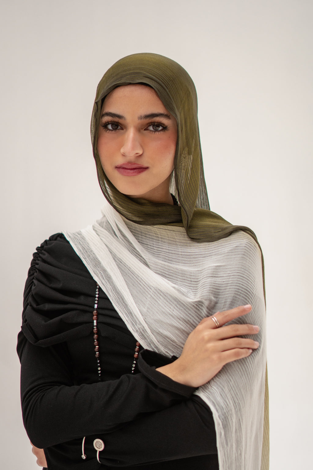 Ombré French Chiffon in Deep-Olive x Cream "OFC-3"