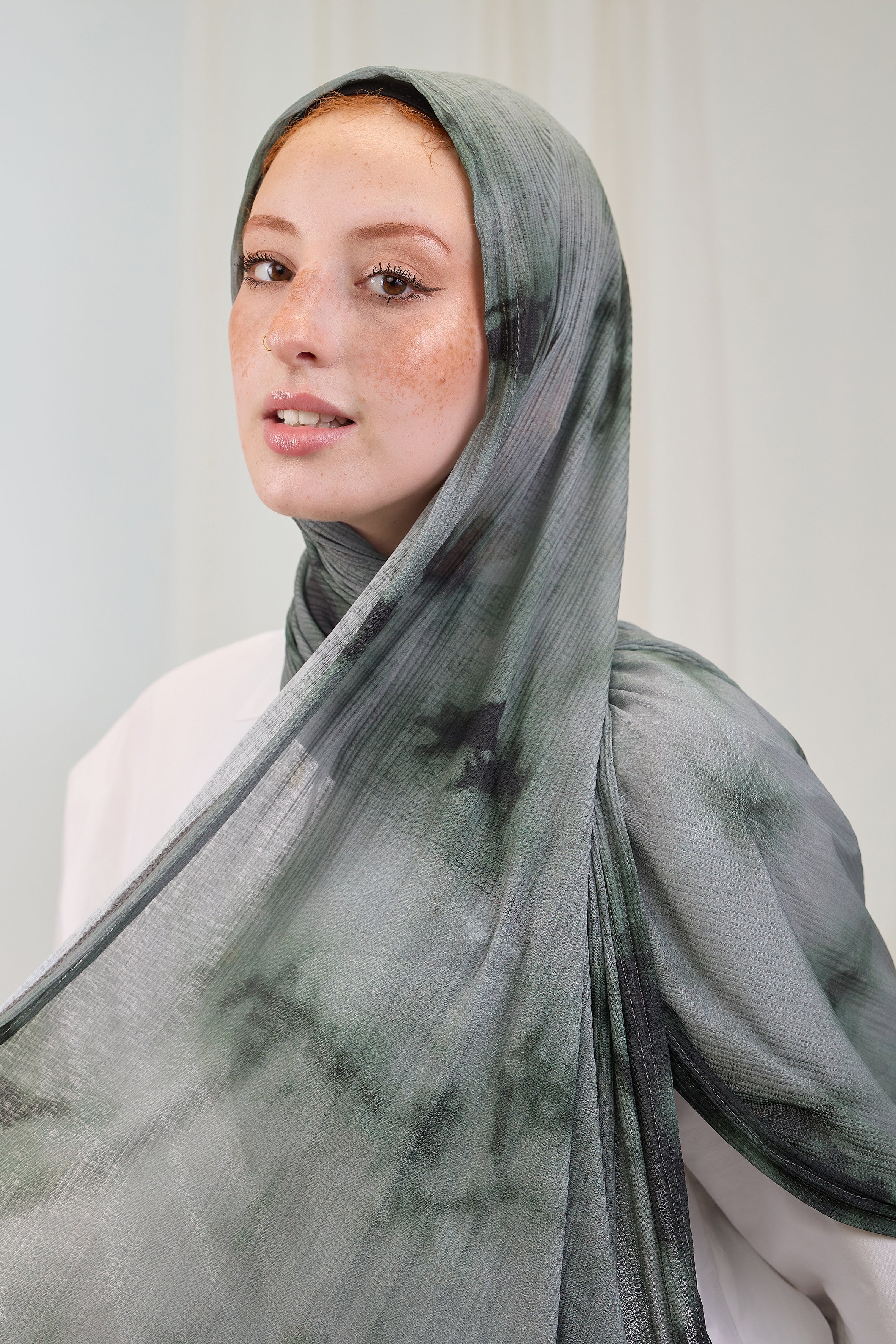 Comfort Printed Kuwaiti Scarf in Green Marble "CPK-2"