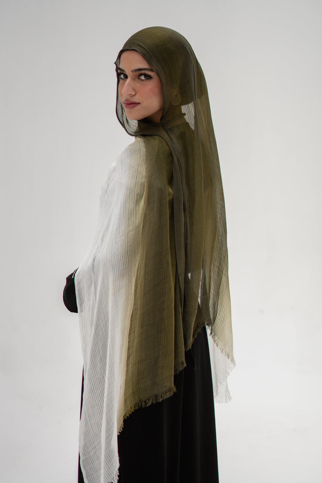 Ombré French Chiffon in Deep-Olive x Cream "OFC-3"