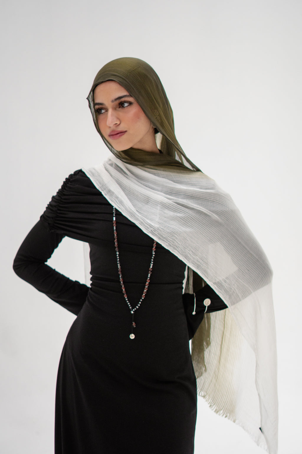 Ombré French Chiffon in Deep-Olive x Cream "OFC-3"