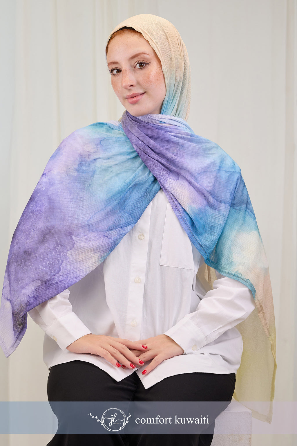 Comfort Printed Kuwaiti in  Blossem Blue "CPK-26"