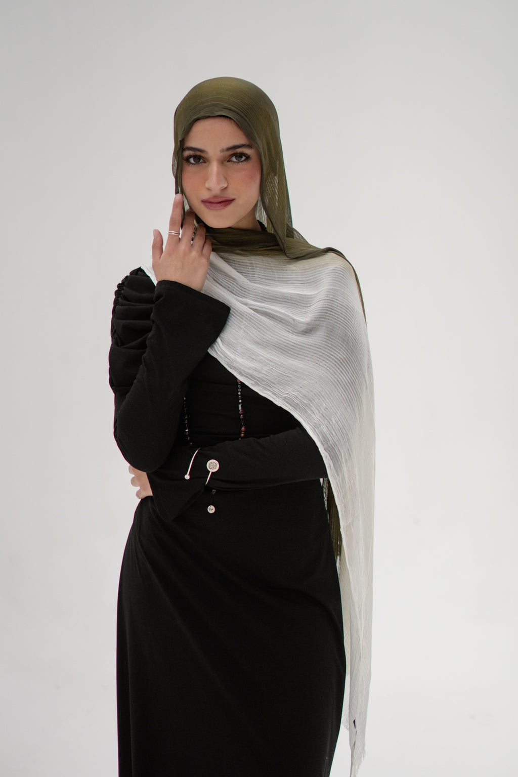 Ombré French Chiffon in Deep-Olive x Cream "OFC-3"