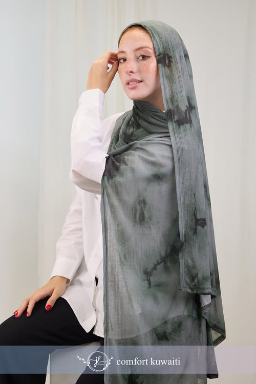 Comfort Printed Kuwaiti Scarf in Green Marble "CPK-2"