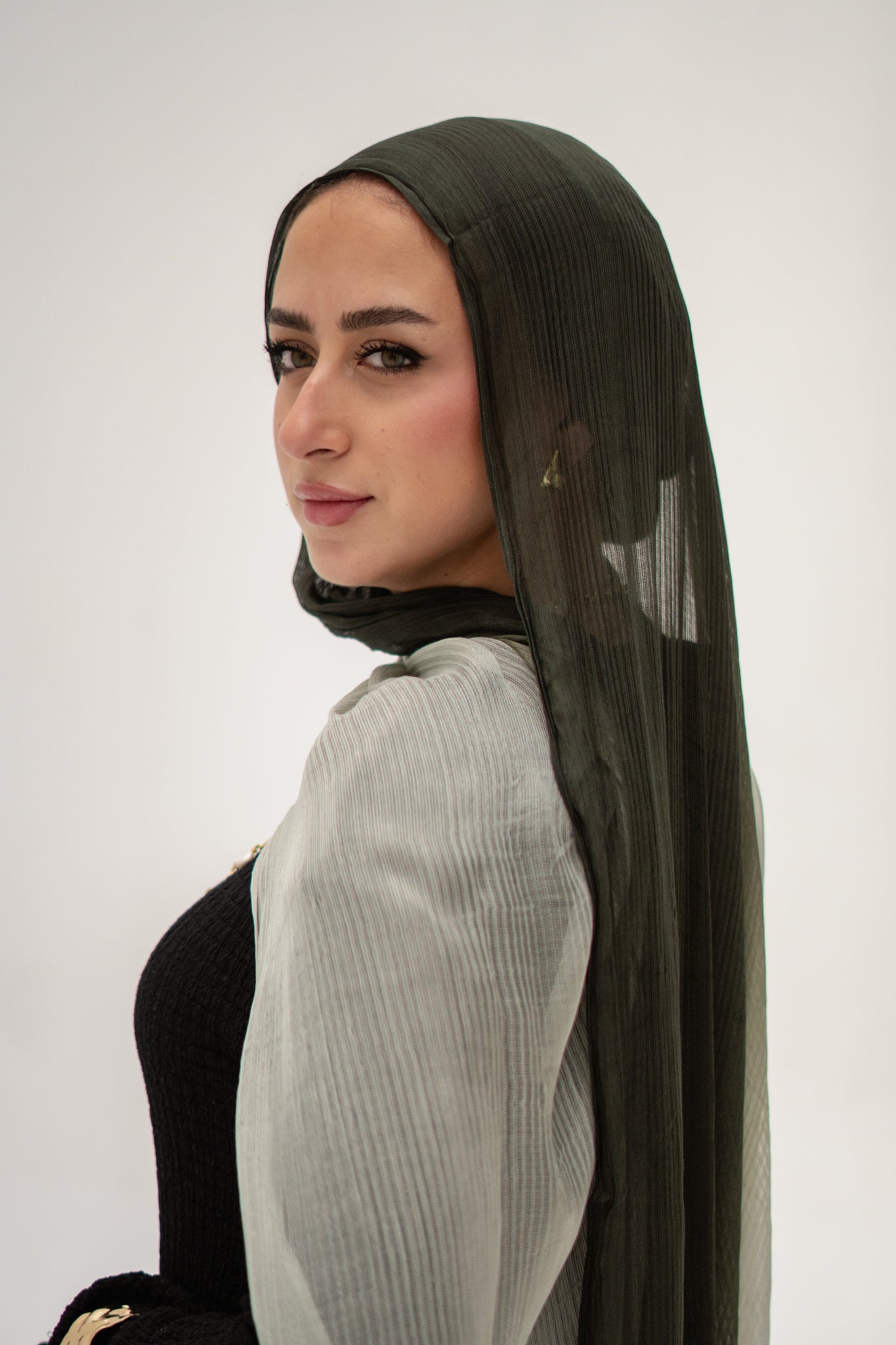 Ombré French Chiffon in Deep-Olive X Soft-Ivory "OFC-5"