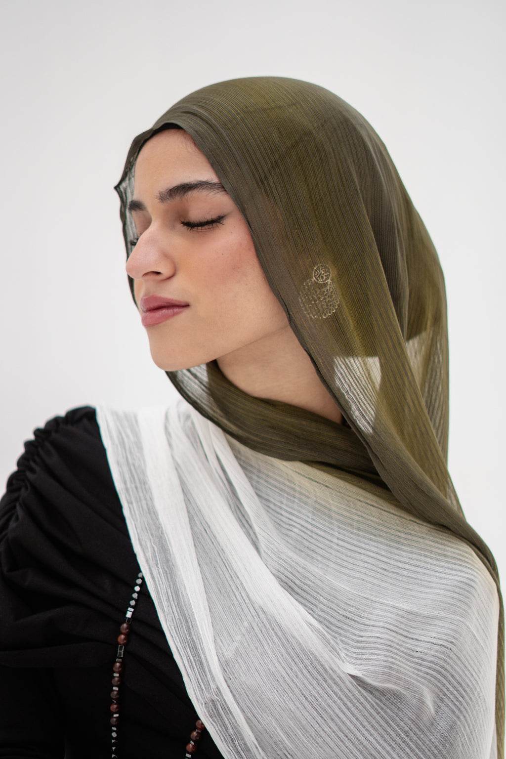 Ombré French Chiffon in Deep-Olive x Cream "OFC-3"