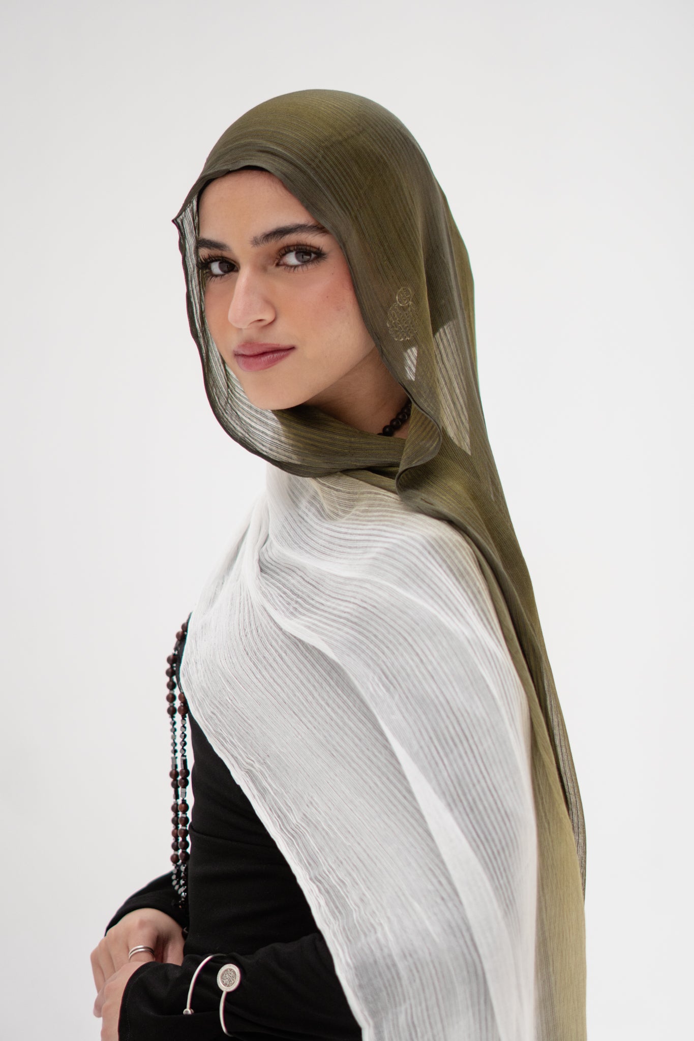Ombré French Chiffon in Deep-Olive x Cream "OFC-3"