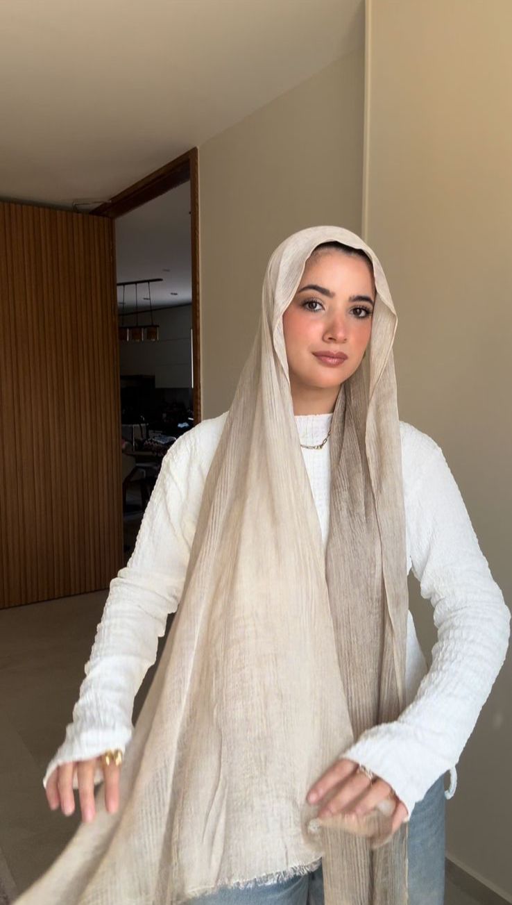 French Chiffon Scarf in Light Beige "FC-7"